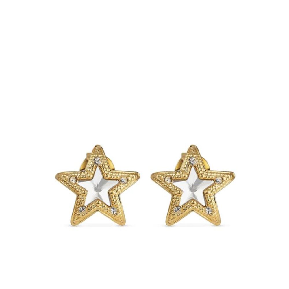 Gold-Finish Metal Jc Star Stud Earrings With Swarovski Crystals Women